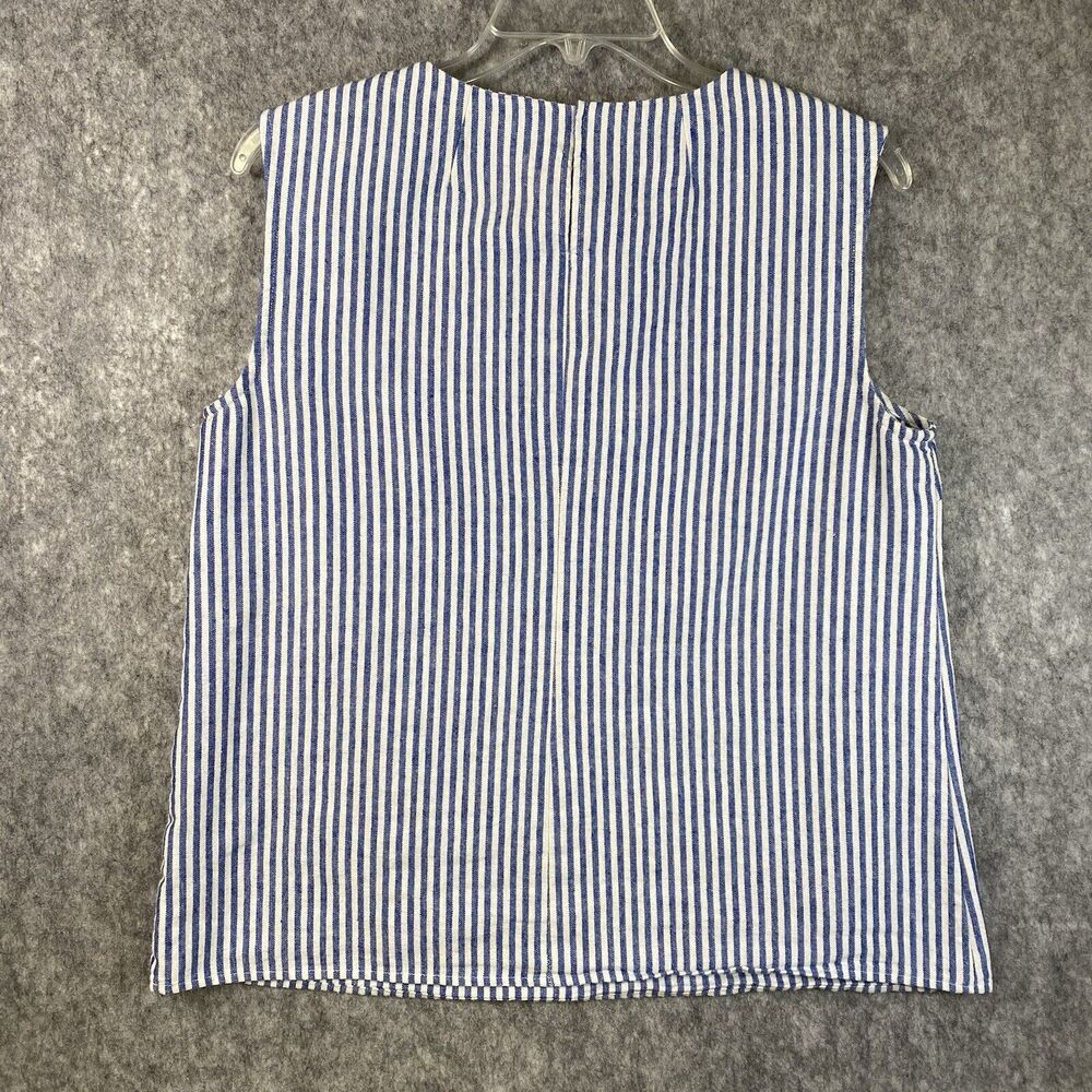 J. Crew Sleeveless Boxy Shirt Womens 8 Blue White Striped Preppy Southern - Picture 7 of 11